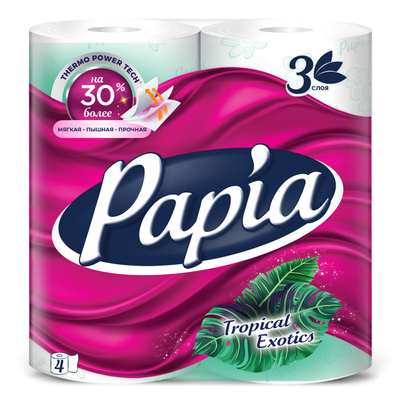 Туалетная бумага Papia трехслойная Тропикал Экзотик 4 шт