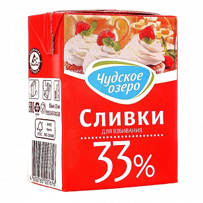 Сливки для взбивания Чудское озеро 33% 500мл