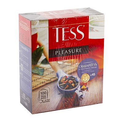 Чай черный Tess Pleasure с шиповником и яблоком в пакетиках 100 шт*1,5 г