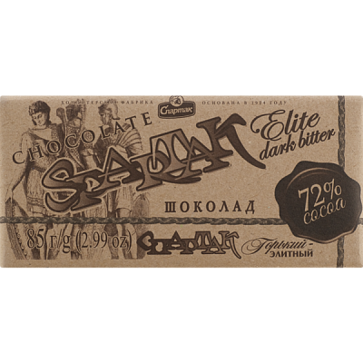 Шоколад Спартак крафт горький элитный 72% 85 г