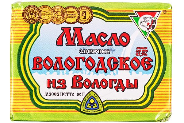 Масло сливочное Вологодское 82,5% БЗМЖ 180 г в интернет-магазине продуктов с Преображенского рынка Apeti.ru