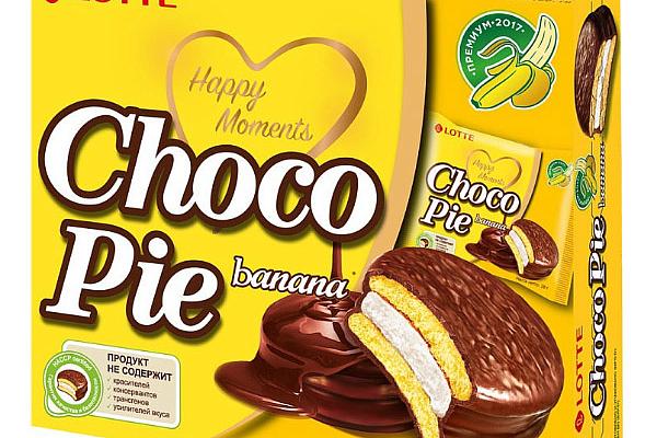  Пирожное Choco Pie Lotte с ароматом банана 336 г в интернет-магазине продуктов с Преображенского рынка Apeti.ru