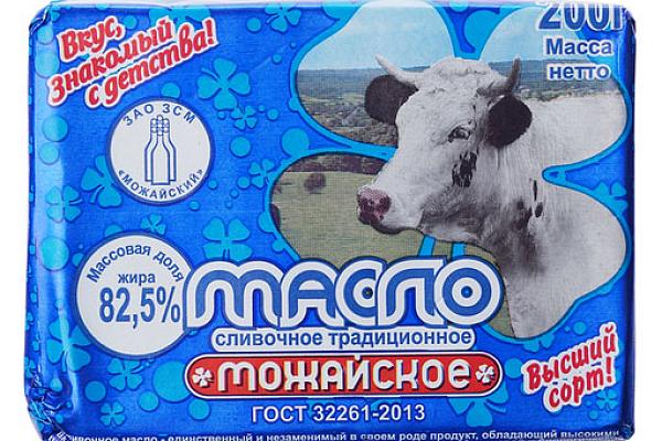  Масло сливочное Можайское традиционное 82,5% 180 г в интернет-магазине продуктов с Преображенского рынка Apeti.ru