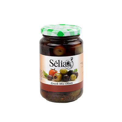 Оливки ассорти Selia с косточкой cтекло 370 г