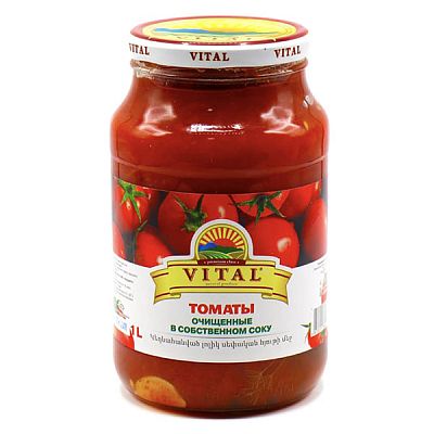 Томаты очищенные Vital в собственном соку 1 л
