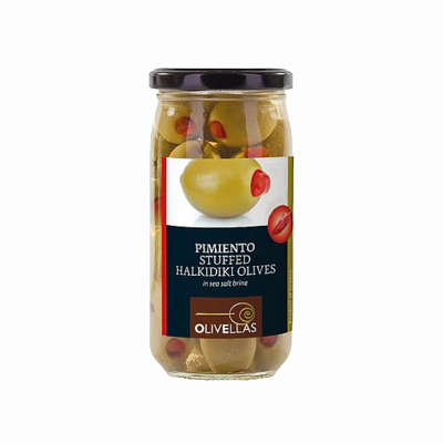 Оливки фаршированные паприкой в рассоле Olivellas,colossal cтекло 370 г