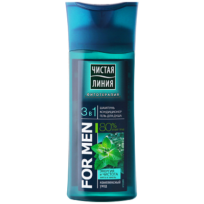 Шампунь-кондиционер-гель д/душа для мужчин Чистая линия 3в1 Энергия и чистота 400мл