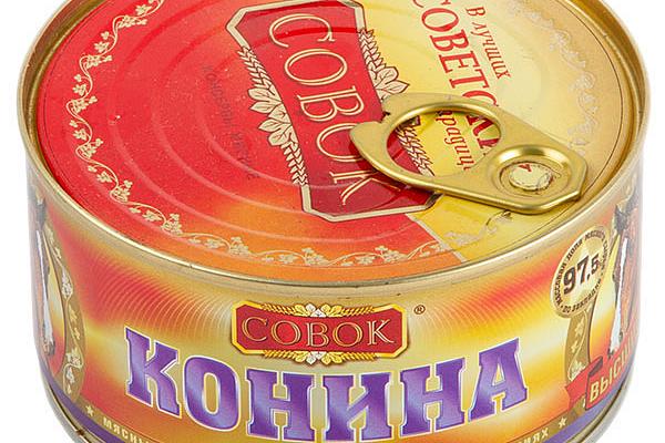  Конина тушеная "Совок" высший сорт 325 г в интернет-магазине продуктов с Преображенского рынка Apeti.ru