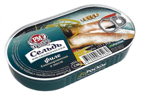  Сельдь атлантическая "Рыбное меню" филе бланшированная  в масле 175 г в интернет-магазине продуктов с Преображенского рынка Apeti.ru