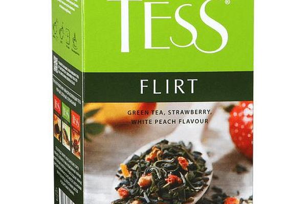  Чай зеленый Tess Flirt с клубникой и ароматом белого персика 100 г в интернет-магазине продуктов с Преображенского рынка Apeti.ru