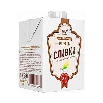  Сливки Milkavita Premium 33% 500 г в интернет-магазине свежих фермерских продуктов Apeti.ru