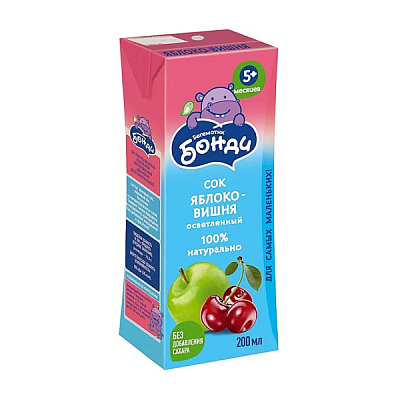 Сок Бегемотик Бонди Яблоко-Вишня без сахара 0.2л в интернет-магазине свежих фермерских продуктов Apeti.ru