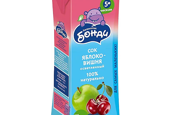  Сок Бегемотик Бонди Яблоко-Вишня без сахара 0.2л в интернет-магазине продуктов с Преображенского рынка Apeti.ru