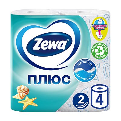 Туалетная бумага Zewa Плюс двухслойная свежесть океана 4 шт