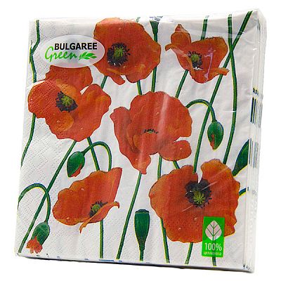 Салфетки трехслойные Маки Bulgaree, 33*33 см