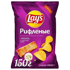  Чипсы Lays лосось в сливочном соусе рифленые 150 г в интернет-магазине продуктов с Преображенского рынка Apeti.ru