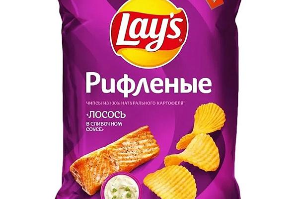  Чипсы Lays лосось в сливочном соусе рифленые 150 г в интернет-магазине продуктов с Преображенского рынка Apeti.ru