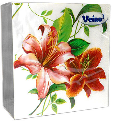 Салфетки бумажные VEIRO трехслойные 33x33 Лилия 20 шт 
