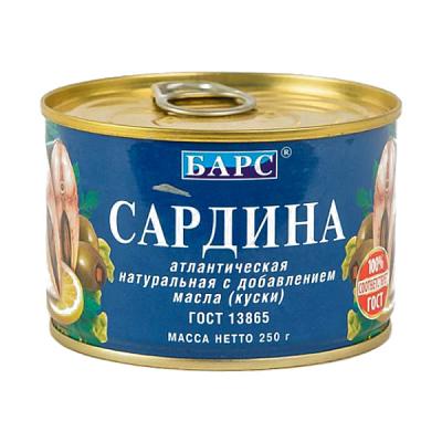  Сардина атлантическая Барс натуральная с добавлением масла 250 г в интернет-магазине свежих фермерских продуктов Apeti.ru