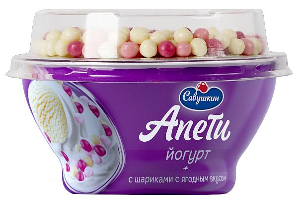  Йогурт Апети пломбир с рисовыми шариками с ягодным вкусом 5% 105 г в интернет-магазине продуктов с Преображенского рынка Apeti.ru