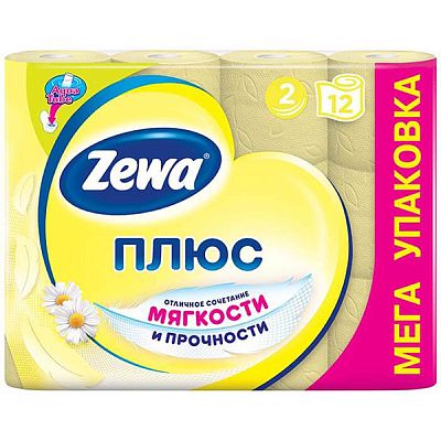Туалетная бумага Zewa Плюс двухслойная ромашка 12 шт
