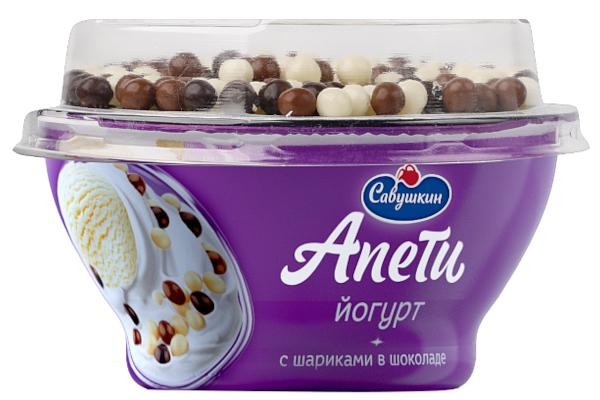  Йогурт Апети пломбир с шариками в шоколаде 5% 105 г в интернет-магазине продуктов с Преображенского рынка Apeti.ru