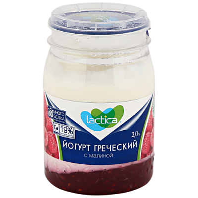 Йогурт Lactica греческий с малиной 3% 190 г пл/б БЗМЖ