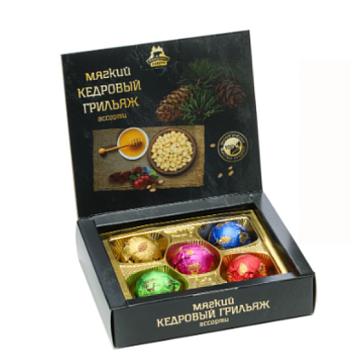 Конфеты Мягкий кедровый грильяж ассорти (клюква/брусника/черника/сосновая шишка/классика) 75г 