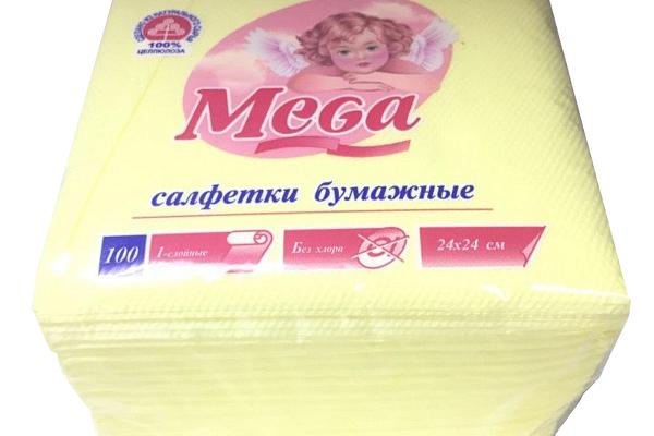  Салфетки бумажные MEGA однослойные  24Х24 100 шт в интернет-магазине продуктов с Преображенского рынка Apeti.ru