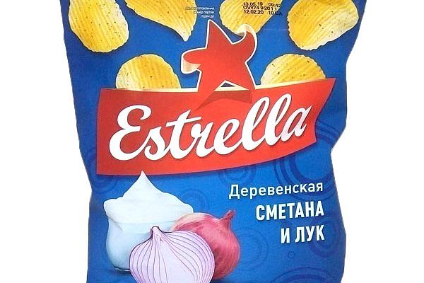  Чипсы Estrella рифленые со вкусом деревенской сметаны и лука 60 г в интернет-магазине продуктов с Преображенского рынка Apeti.ru