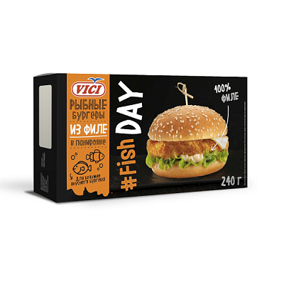  Рыбные бургеры Fish Day Vici из филе в панировке 250 г в интернет-магазине свежих фермерских продуктов Apeti.ru