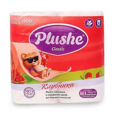 Туалетная бумага Plushe Классик Клубника двухслойная 4 шт
