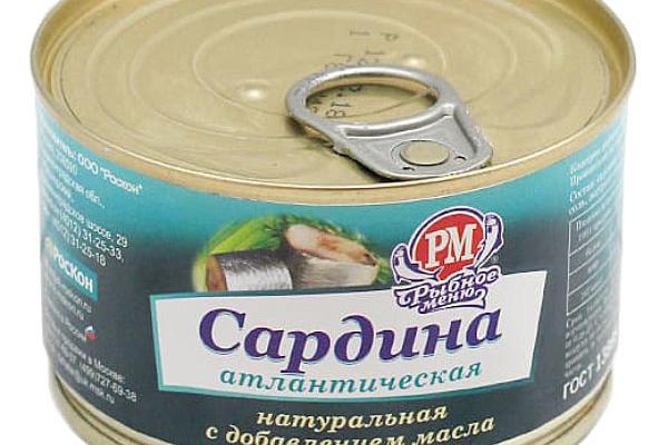  Сардина атлантическая "Рыбное меню" натуральная с добавлением масла 230 г в интернет-магазине продуктов с Преображенского рынка Apeti.ru