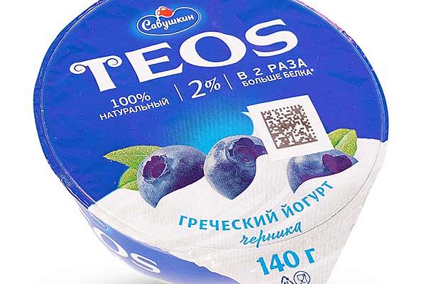  Йогурт TEOS греческий черника 2% 140 г в интернет-магазине продуктов с Преображенского рынка Apeti.ru
