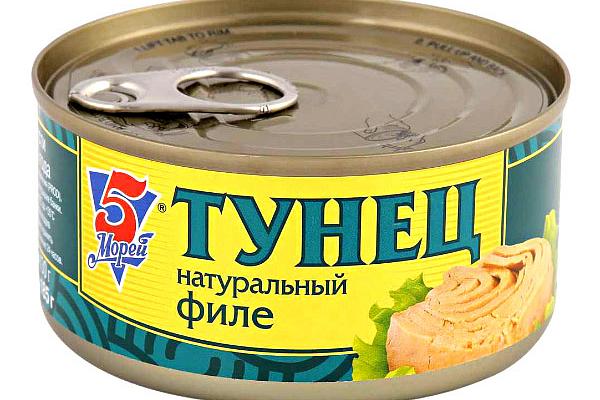  Тунец 5 Морей натуральный филе 185 г в интернет-магазине продуктов с Преображенского рынка Apeti.ru