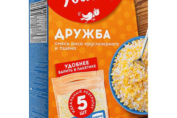  Крупа дружба Увелка смесь риса и пшена в пакетах для варки 5*80 г в интернет-магазине продуктов с Преображенского рынка Apeti.ru