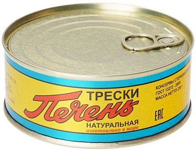 Печень трески КРФ натуральная 230 г (изготовлено в море)