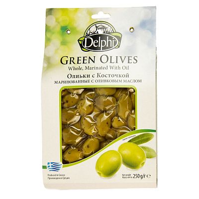 Оливки Delphi каламата с косточкой с оливковым маслом в/у 250 г 