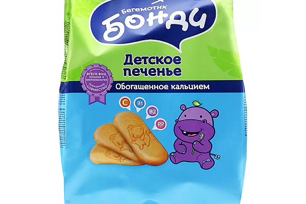  Печенье детское Бегемотик Бонди обогащённое кальцием 180 г в интернет-магазине продуктов с Преображенского рынка Apeti.ru