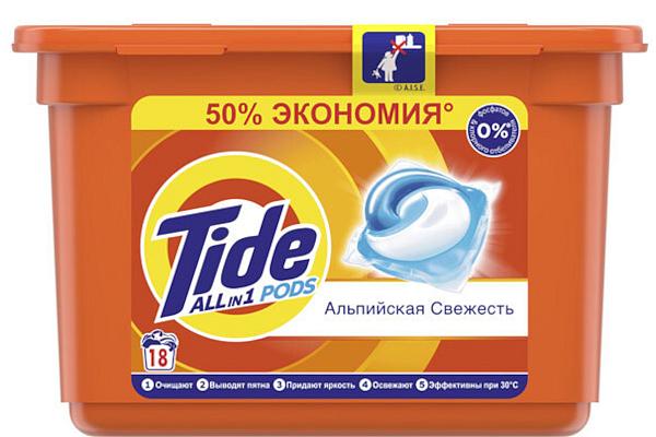  Капсулы для стирки Tide альпийская свежесть 18 шт в интернет-магазине продуктов с Преображенского рынка Apeti.ru