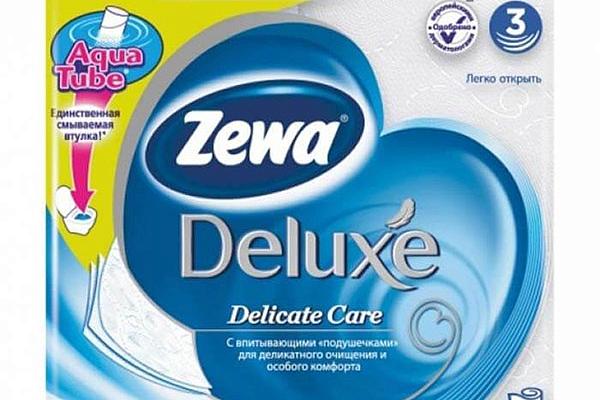 Туалетная бумага Zewa Deluxe трехслойная белая delicate care 4 шт в интернет-магазине продуктов с Преображенского рынка Apeti.ru