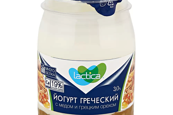  Йогурт Lactica греческий с медом и грецким орехом 3% 190 г пл/б БЗМЖ в интернет-магазине продуктов с Преображенского рынка Apeti.ru
