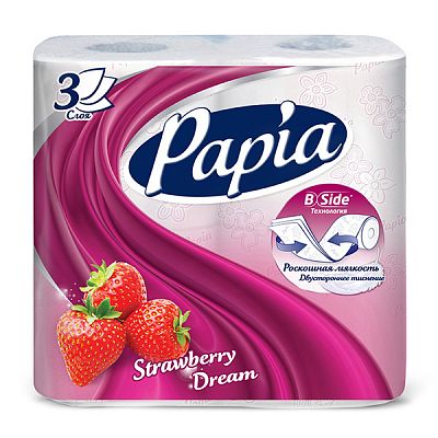 Туалетная бумага Papia трехслойная Strawberry Dream 4 шт