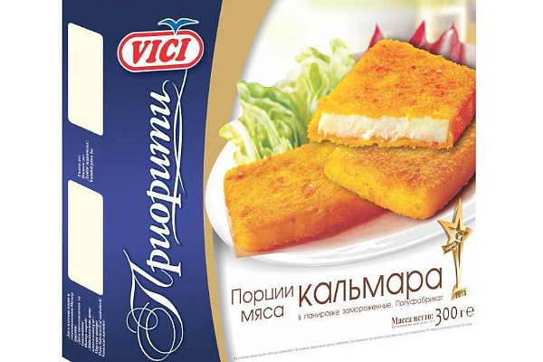  Порции мяса кальмара Vici в панировке 300 г в интернет-магазине продуктов с Преображенского рынка Apeti.ru