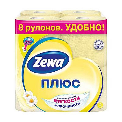 Туалетная бумага Zewa Плюс двухслойная ромашка 8 шт