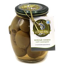 Оливки халкидики "Дары Деметры" зеленые с чесноком и джалапено 360 г