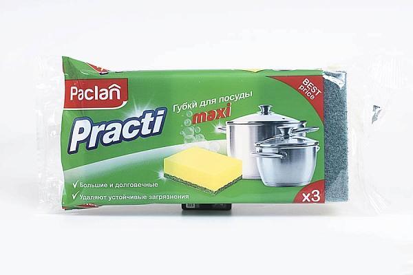  Губки для посуды Paclan Practi Maxi поролоновые 3 шт в интернет-магазине продуктов с Преображенского рынка Apeti.ru