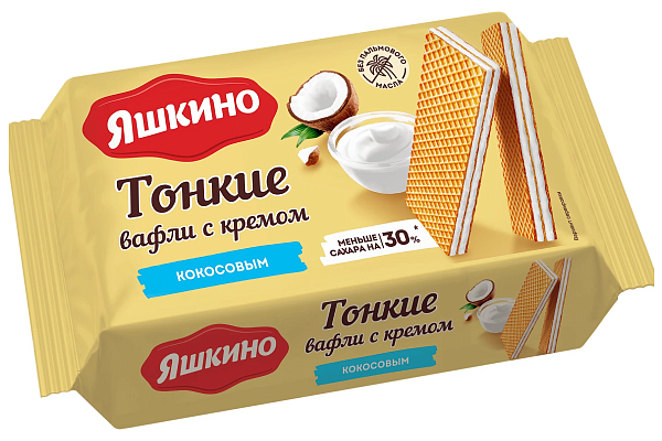  Вафли тонкие Яшкино с кокосом 144 г в интернет-магазине продуктов с Преображенского рынка Apeti.ru