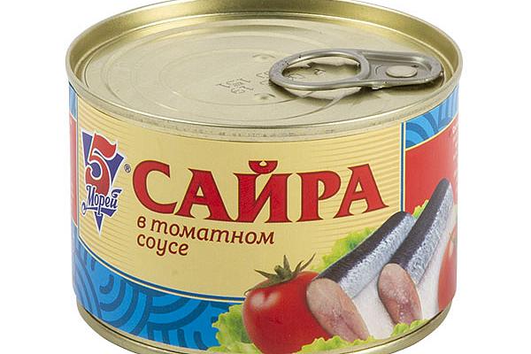  Сайра 5 Морей в томатном соусе 230 г в интернет-магазине продуктов с Преображенского рынка Apeti.ru