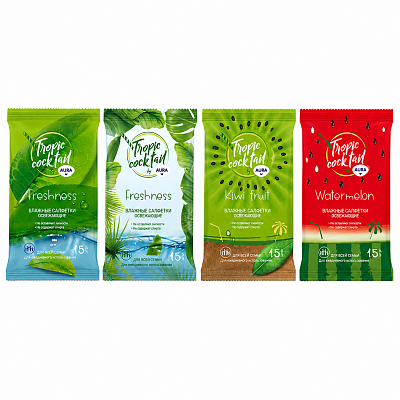 Салфетки влажные Aura Tropic Cocktail освежающие 15 шт 